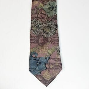 Hatfield House Floral Print Mens Neck Tie Purple Green Blue Made in USA